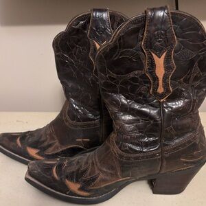 Ariat Dark Brown and Tan Western Ankle Boots